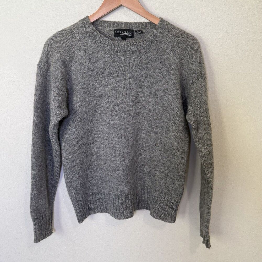 Vintage 90s Nordstrom 100% Wool Sweater Womens L Grey Chunky Knit Crewneck